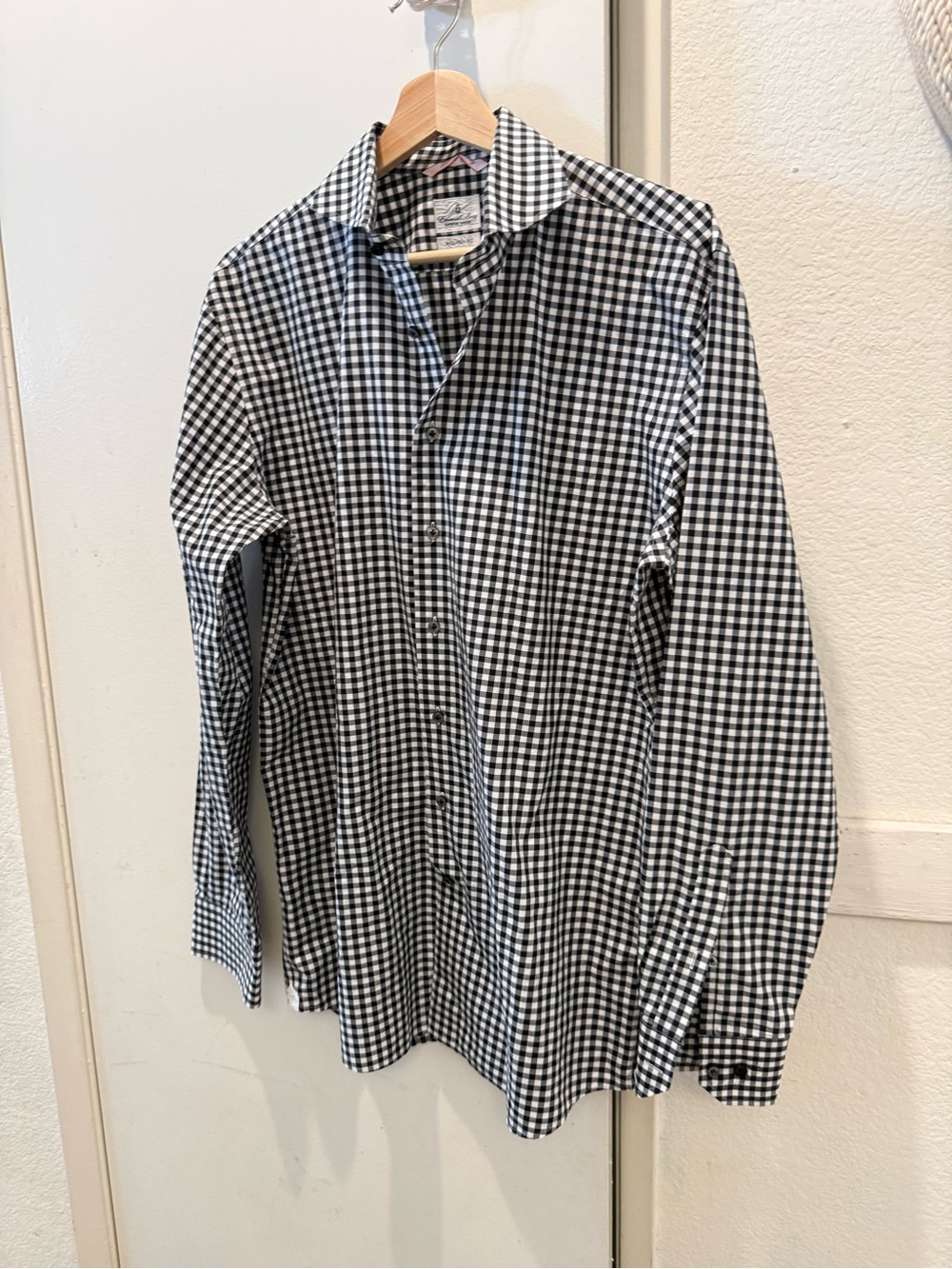 New Emanuel Berg Men's Black & White Gingham Button-Down Shirt large